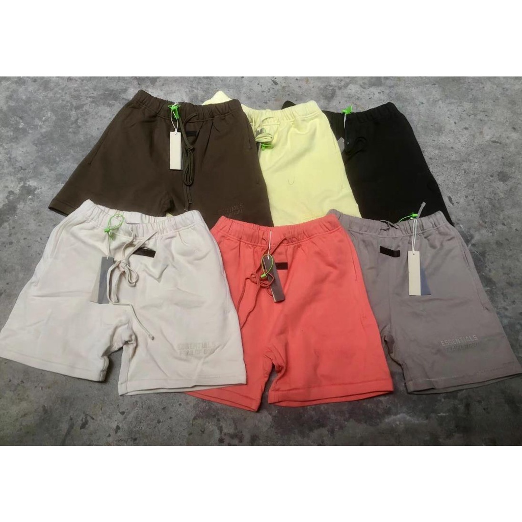 Fashion ESSENTIALS FEAR OF GOD Flocking Letter กางเกงขาสั้นลําลอง