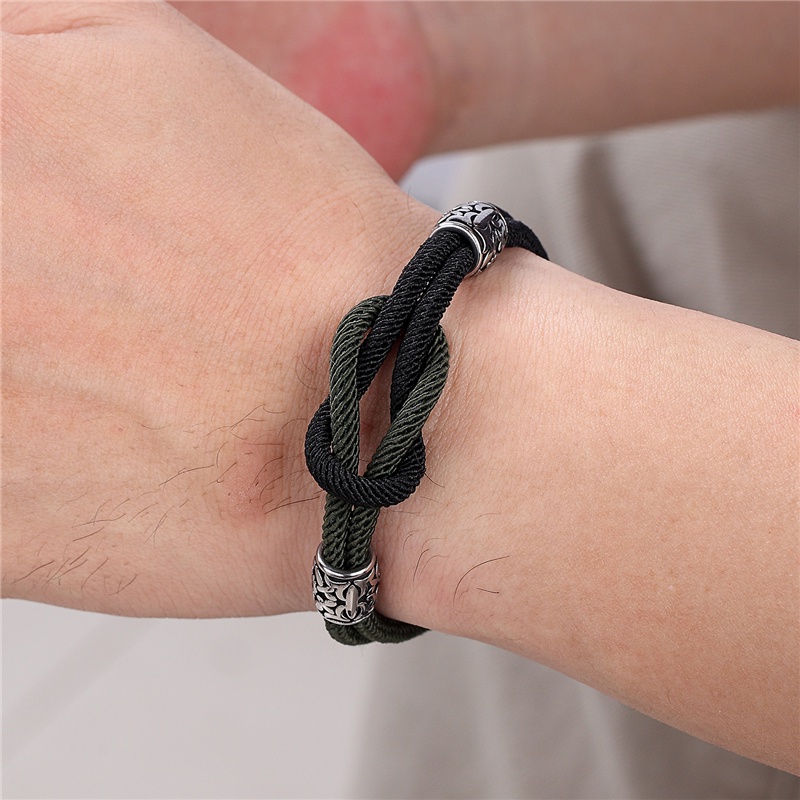 Mkendn เชือกมิลานสีคู่ สร้อยข้อมืออินฟินิตี้ สร้อยข้อมือผู้ชายแฟชั่นพร้อมเข็มกลัดแม่เหล็กสแตนเลส