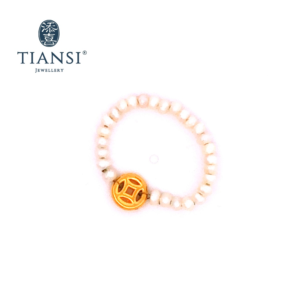 Tiansi 999 (24K) แหวนทองแดง ประดับมุก สีทอง