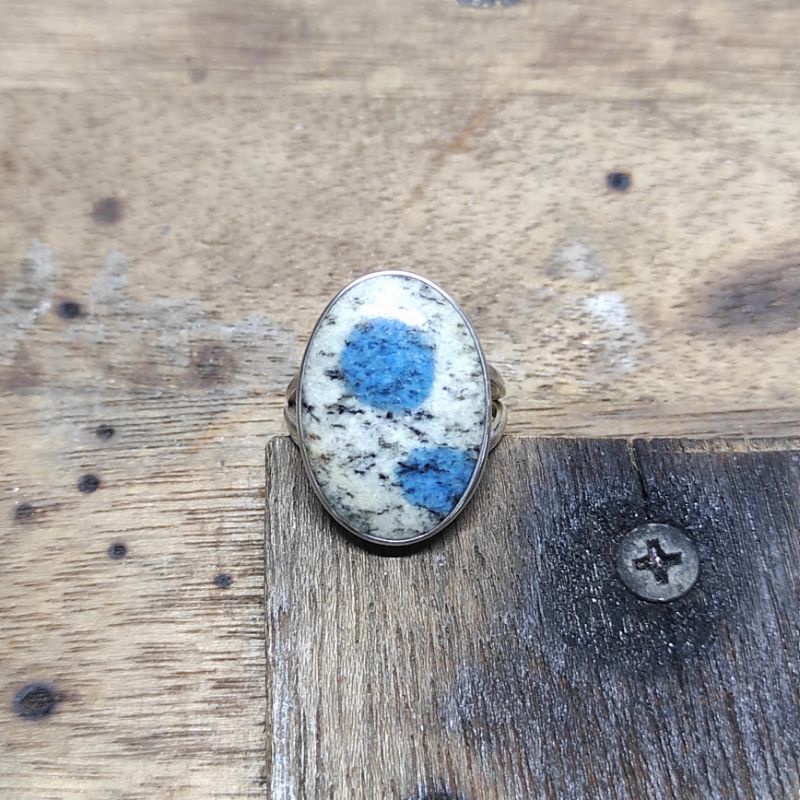 Butu Permat Azurite Cincin Perak อัญมณีธรรมชาติอัญมณี Azurite แหวนเงิน