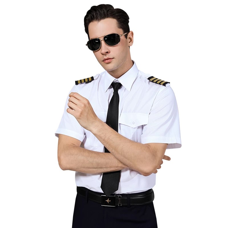 ชุดยูนิฟอร์มเสื้อเชิ้ตยาว ลายนักบินกัปตัน บาร์ลูกเรือ สีขาว สําหรับผู้ชาย