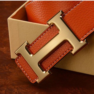 Hermès เข็มขัดหนังลําลอง หัวเข็มขัดตัวอักษร H เข้ากับทุกการแต่งกาย สไตล์เกาหลี สําหรับผู้ชายวัยกลางคน