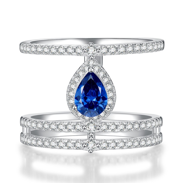 2022s925 เงินหนึ ่ งกะรัตลูกแพร ์ รูปร ่ าง Tanzan Blue 5 7 แหวนหยดน ้ ...
