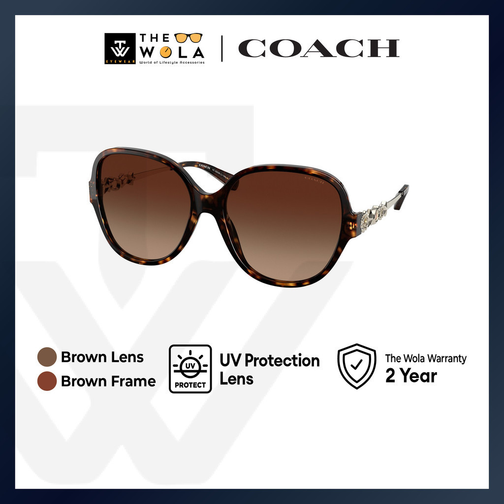 Coach แว่นตากันแดด กรอบสี่เหลี่ยม สีน้ําตาลอะซิเตท สําหรับสตรี - HC8303B