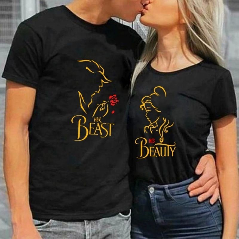 เสื้อยืด COUPLE HIS BEAUTY & HER BEST UNISEX 100% COTTON PREMIUM QUALITY