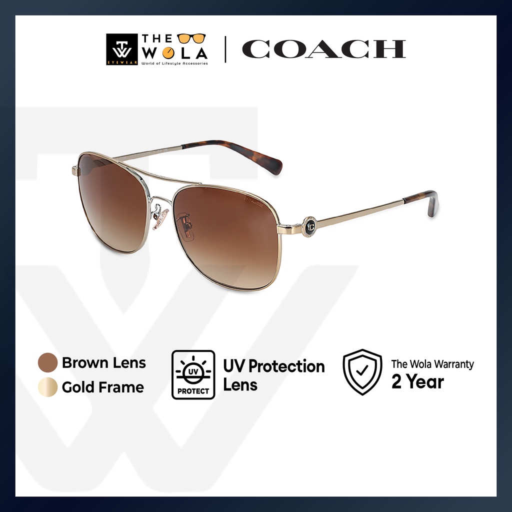 Coach แว่นตากันแดด กรอบโลหะ ทรงสี่เหลี่ยมผืนผ้า สีทอง สําหรับสตรี - HC7127