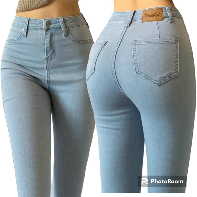 Plus Size Seluar Jeans Perempuan กางเกงยีนส์เอวสูงผู้หญิงยืดกางเกงยีนส์คุณภาพสูงกางเกงสีฟ้าอ่อนขนาดขนาดใหญ่