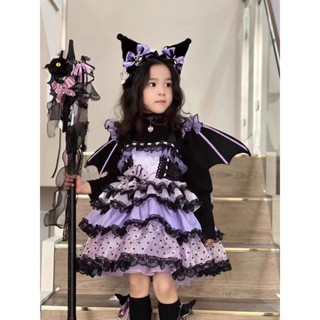 ชุดเดรสกระโปรงยาว ลายเค้ก Kuromi Lolita แฟชั่นฤดูใบไม้ร่วง และฤดูหนาว สําหรับเด็ก