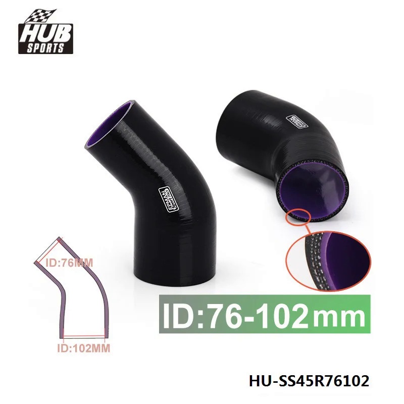 3 "-4" 76 มม.-102 มม.ซิลิโคนลดท่อ Coupler ท่อ 45 องศา 4 ชั้นสีดําสําหรับ Toyota rav4 HU-SS45R76102
