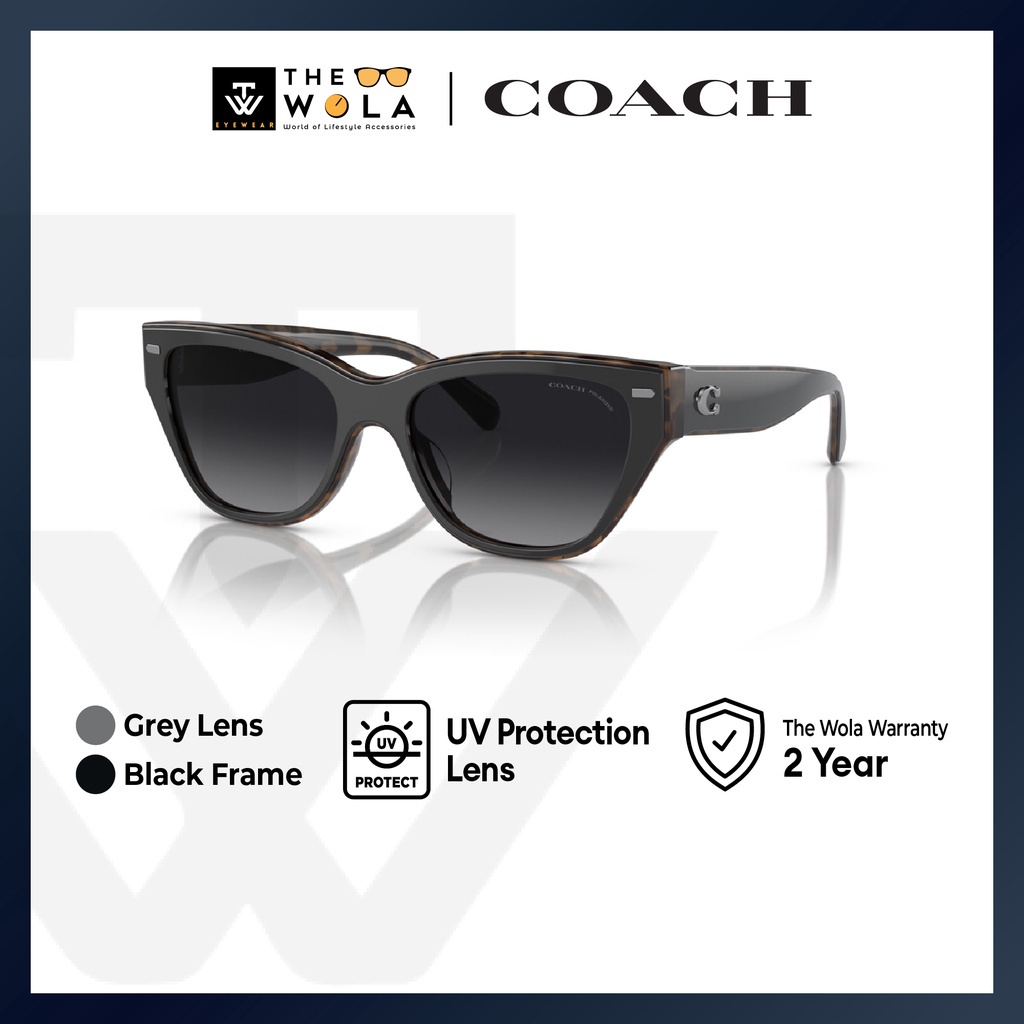 Coach แว่นตากันแดด กรอบแคทอาย สีดํา สําหรับสตรี - HC8370F
