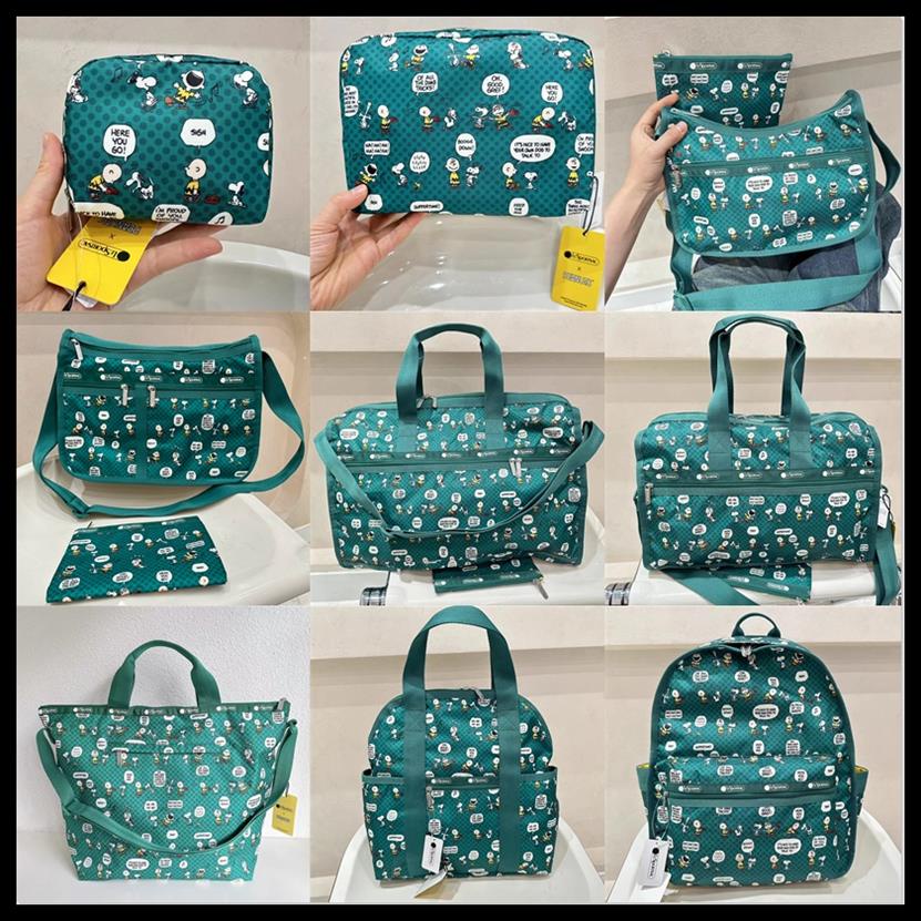Lesportsac Green SNOOPY Co-Branded กระเป๋าสะพายไหล่ ผ้าไนล่อน น้ําหนักเบา 222
