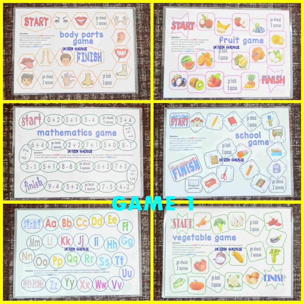 KIDS GAME BORAD CARD FRONT & BACK 1 SET 3 ชิ้น 6 เกม