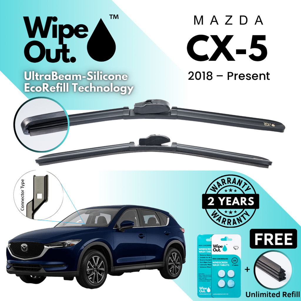 ที่ปัดน้ำฝน [PREMIER] WipeOut UltraBeam Silicone EcoRefill-Technology Wiper Mazda CX-5 / CX5 2018 - ปัจจุบัน (ชุดหน้า)
