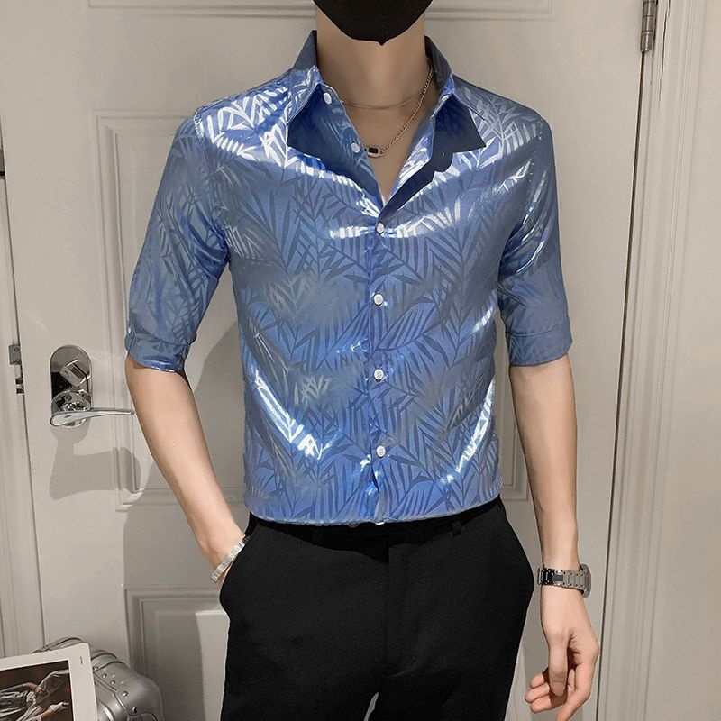 เสื้อเชิ้ตแขนสี่ส่วนลําลอง แบบบาง เหมาะกับฤดูใบไม้ผลิ สําหรับผู้ชาย 2023