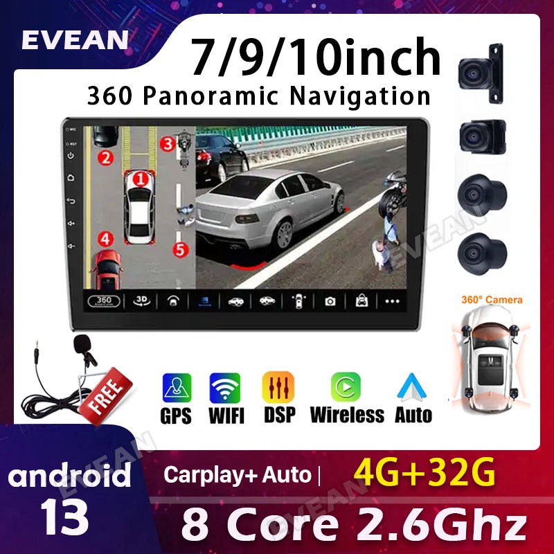 Ddd EVEAN หน้าจอแอนดรอยด์ 13 8 Core 2.6 Ghz พร้อมพาโนรามานําทาง 360 องศา 7 9 10 นิ้ว 2din Android CarPlay Android Auto GPS WIFI DSP