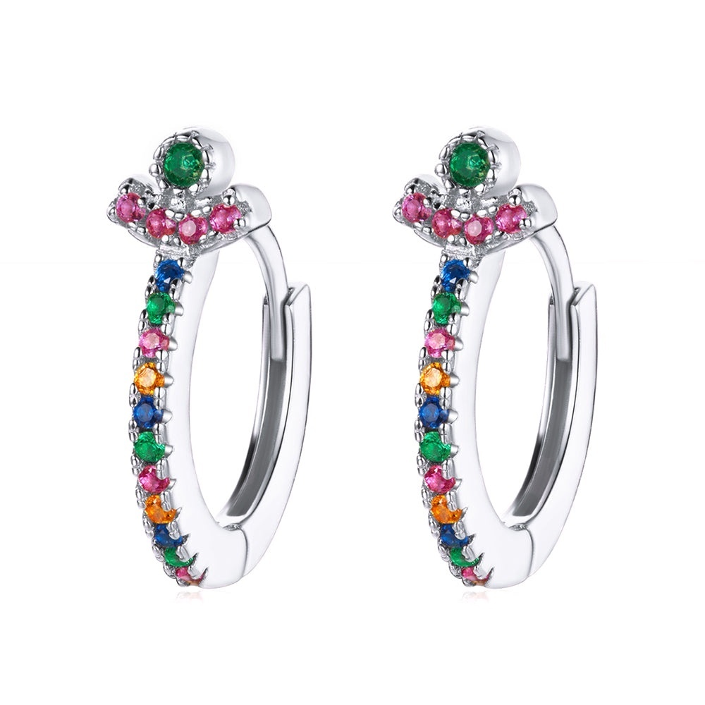 925 SIGNATURE SILVER Solid 925 Sterling Silver Multicolored Huggies ต่างหู