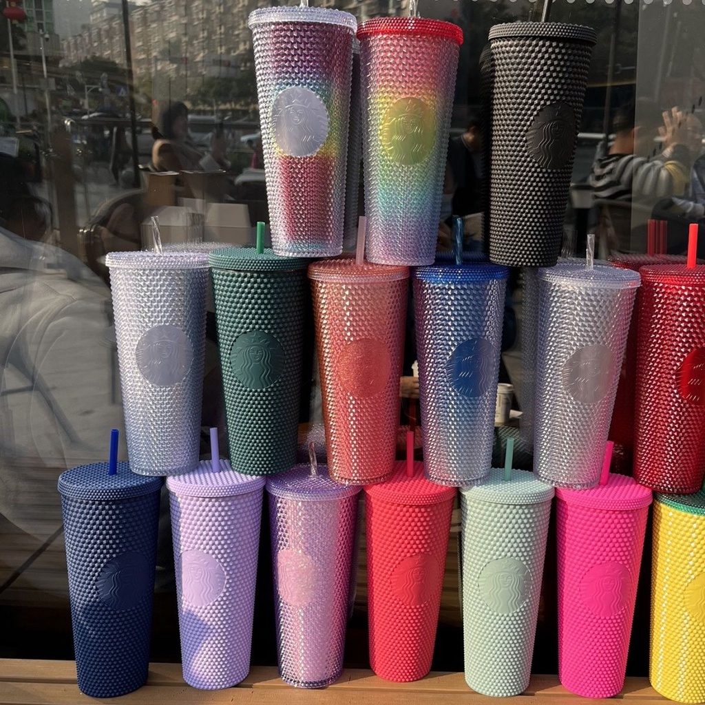ขายดี Starbucks แก้วน้ํา ลายทุเรียน เพชร ข้าวโพด ความจุขนาดใหญ่ 710 มล.