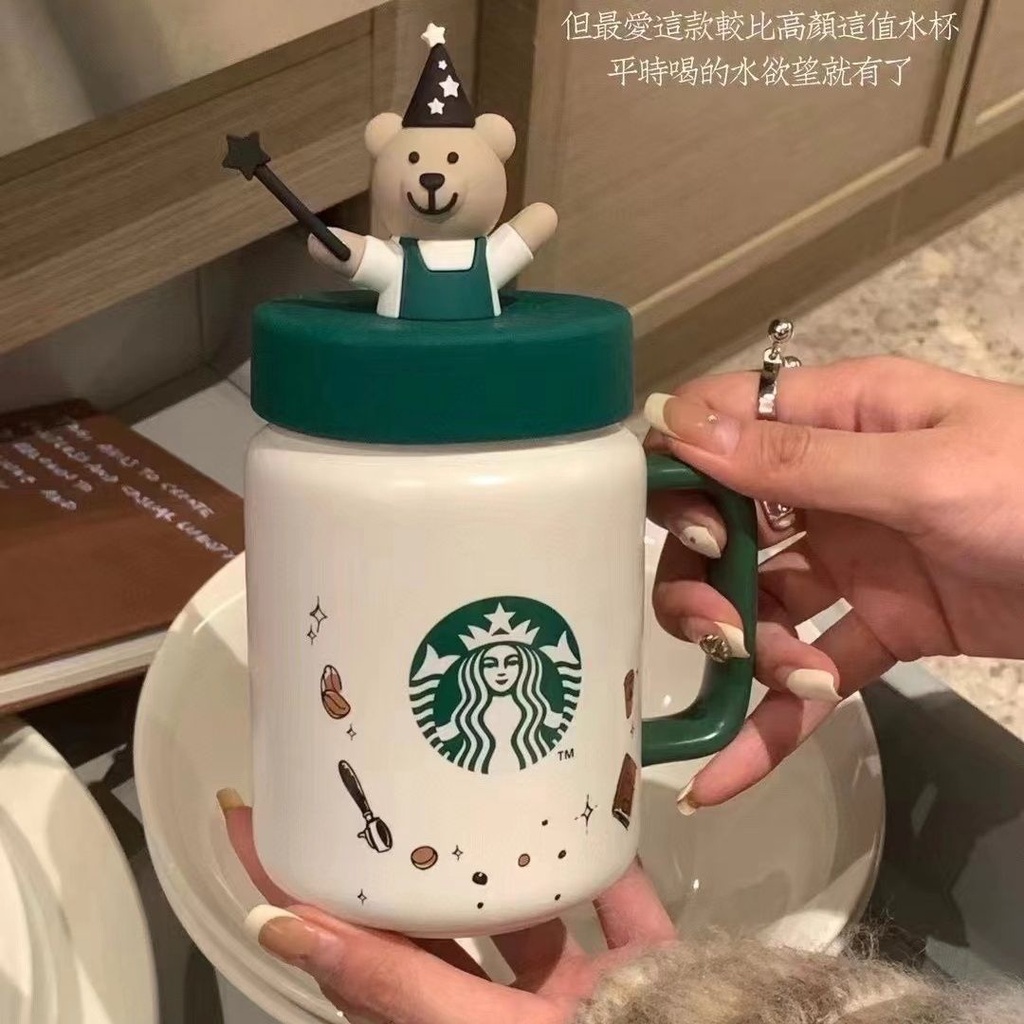 ★ins Starbucks แก้วกาแฟเซรามิค ลายหมีเมสัน ของขวัญ สําหรับคู่รัก ออฟฟิศ★ins星巴克杯子 梅森小熊杯马克杯魔法师陶瓷杯情侣礼品咖啡杯办公室水杯伴手礼