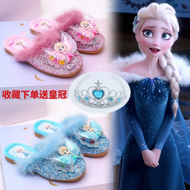 รองเท้าแตะ ผ้าฝ้าย แต่งขนเฟอร์ เหมาะกับใส่ในบ้าน แฟชั่นฤดูหนาว สไตล์เจ้าหญิง สําหรับเด็กผู้หญิง♥12.29