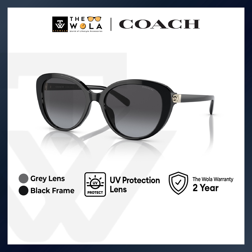 Coach แว่นตากันแดด กรอบแคทอาย สีดําอะซิเตท สําหรับสตรี - HC8348U