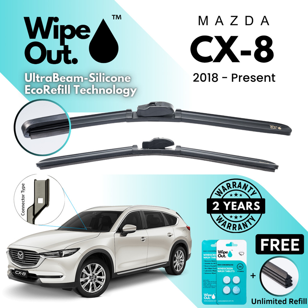 [PREMIER] WipeOut UltraBeam Silicone EcoRefill-Technology Wiper Mazda CX-8 / CX8 2018 - ปัจจุบัน (ชุ