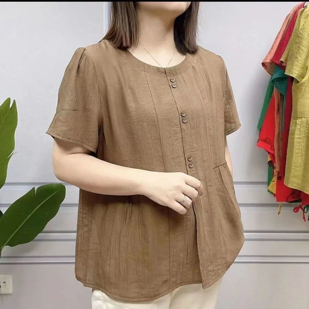 2023 ฤดูร้อนเสื้อยืดครึ่งแขนกลางผู้สูงอายุแม่ขนาดบวกปกท้องทุกการแข่งขันของผู้หญิง เทนเซล ผ้าฝ้ายเสื้อขนาดเล็ก 2023 ฤดูร้อนครึ่งแขนเสื้อยืดกลางอายุผู้สูงอายุแม่บวก