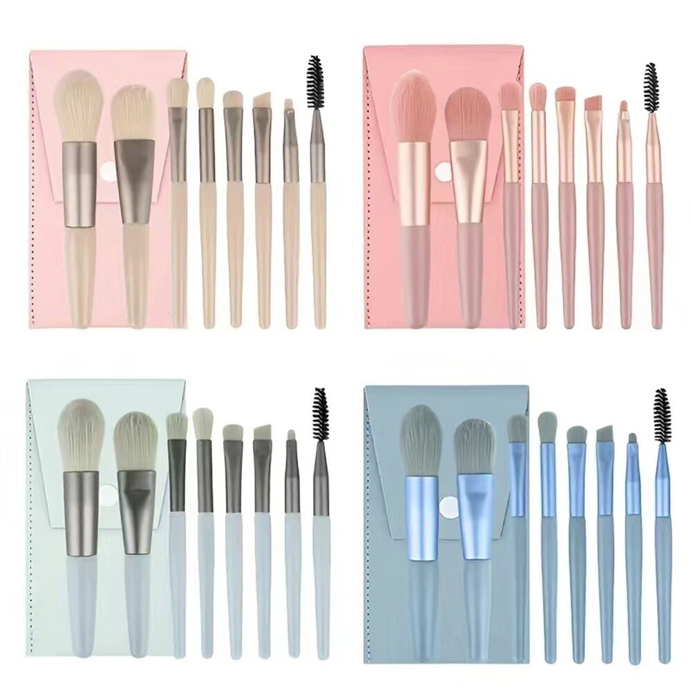 แปรงแต่งหน้า 8 ชิ้น/เซ็ต Mini Beauty Brushes One Bag พร้อมเครื่องมือแต่งหน้า Face Eye Shadow Lip Fou