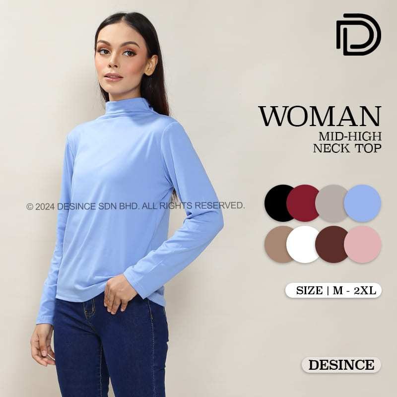 Desince ผู้หญิงคอปกสูง Tshirt ผู้หญิงแขนยาว Muslimah ภายในกลางคอด้านบนด้านใน Baju Perempuan WT 068