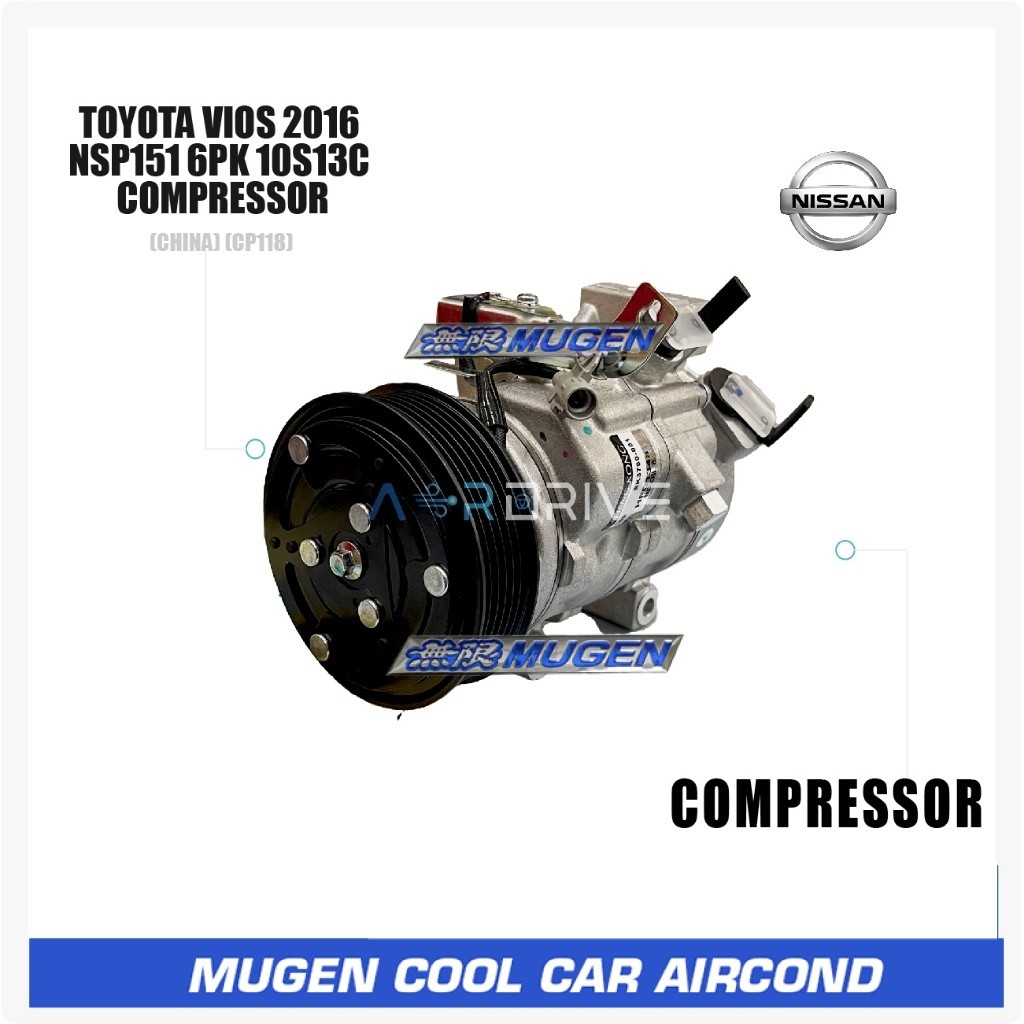 MGC NEW TOYOTA VIOS 2017 NSP151 6PK COMPRESSOR ( CP118 / 9590 )