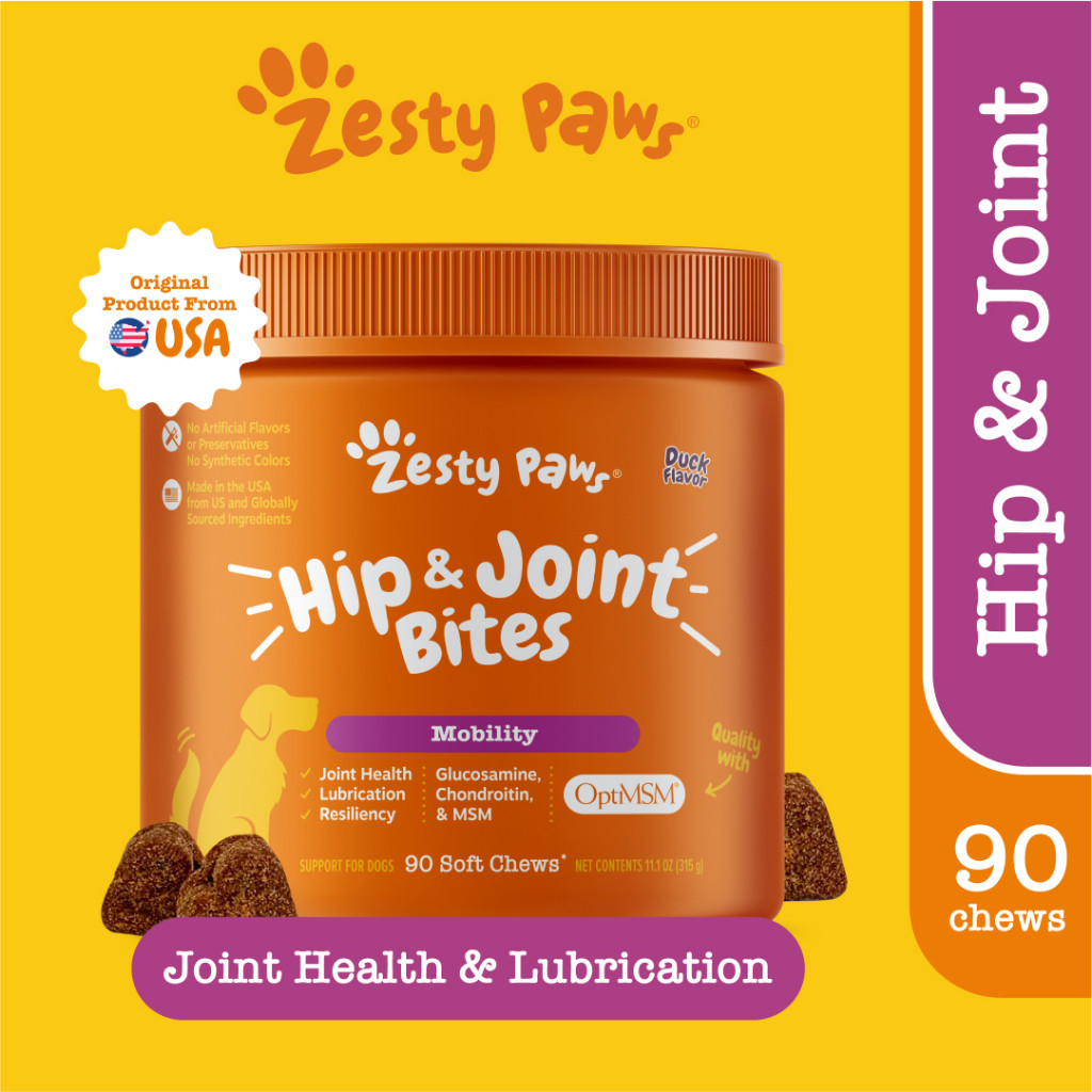 Zesty Paws Hip & Joint Mobility Bites for Dogs Support [รสเนื้อเป็ด] (แบบนุ่ม 90 เม็ด) (EXP:02 2028)