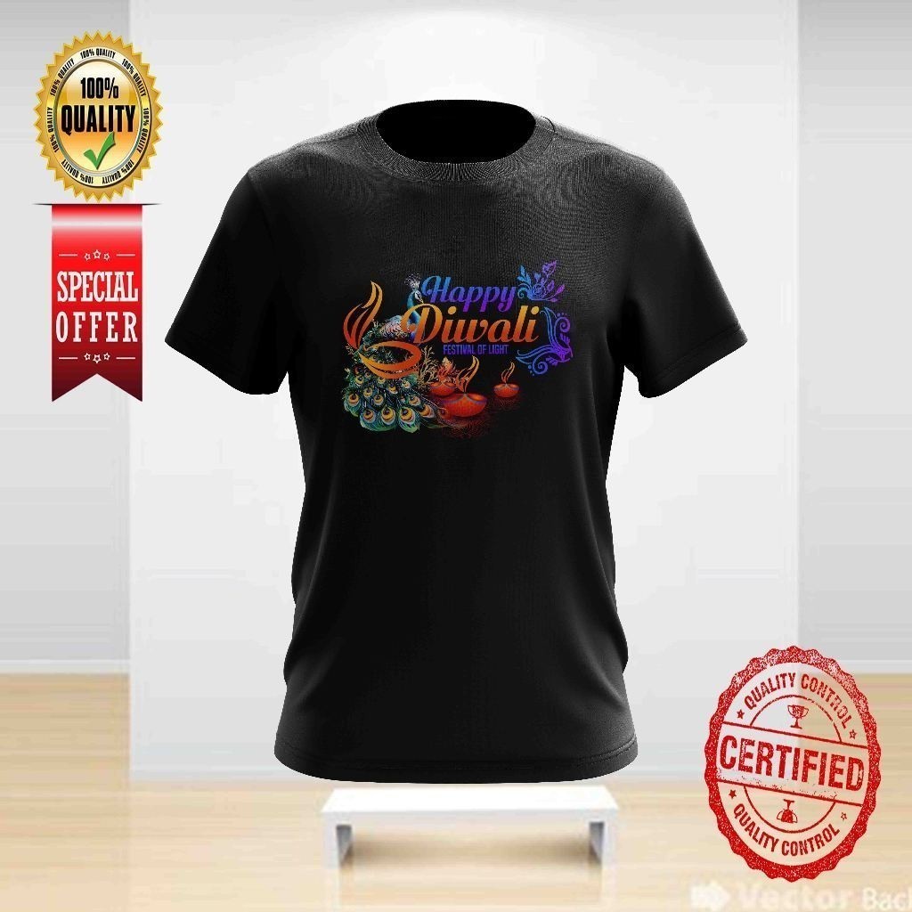 HAPPY DEEPAVALI, HAPPY DIAWL FESTIVAL OF LIGHT DESIGN 8 TSHIRT คอกลมสําหรับทั้งหมด