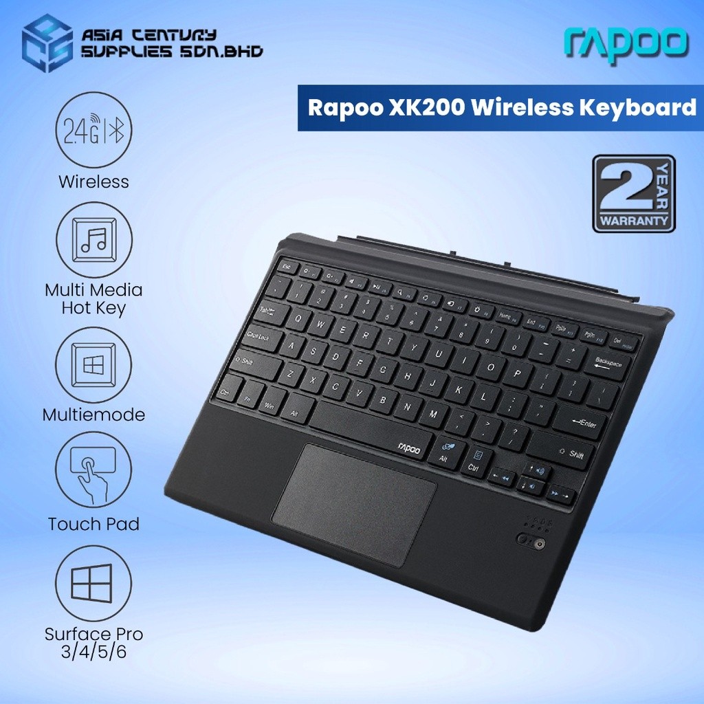 Rapoo XK200 คีย์บอร์ดบลูทูธ รุ่น CSF (US BLACK) / คีย์บอร์ดโน้ตบุ๊ก Rapoo