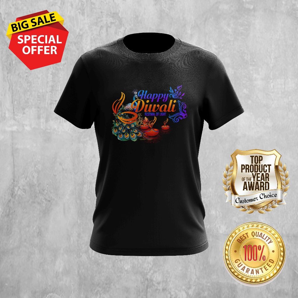 HAPPY DEEPAVALI, HAPPY DIAWL FESTIVAL OF LIGHT DESIGN 8 TSHIRT คอกลมสําหรับทั้งหมด