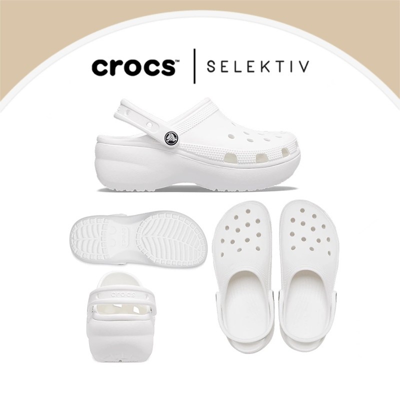 CROCS Cross ของแท้ classic platform clog White 4cm Heel Non-Slip Shoes