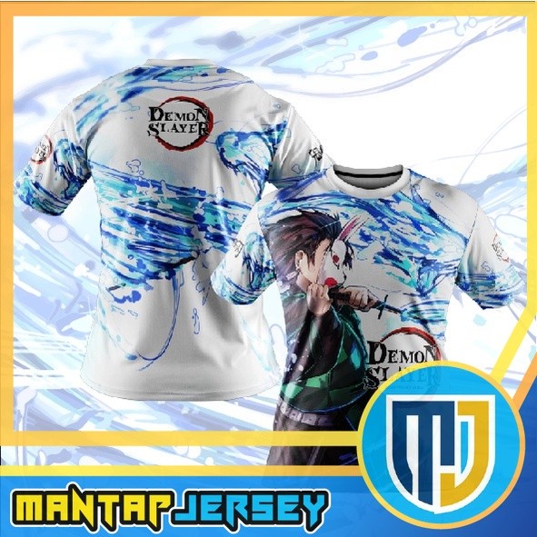 เด็ก / ผู้ใหญ่ MIKA DS2 - BAJU JERSEY TANJ1R0U KAMADO สีขาว BLUE DEMON SLAYER คอสเพลย์ AN1M3
