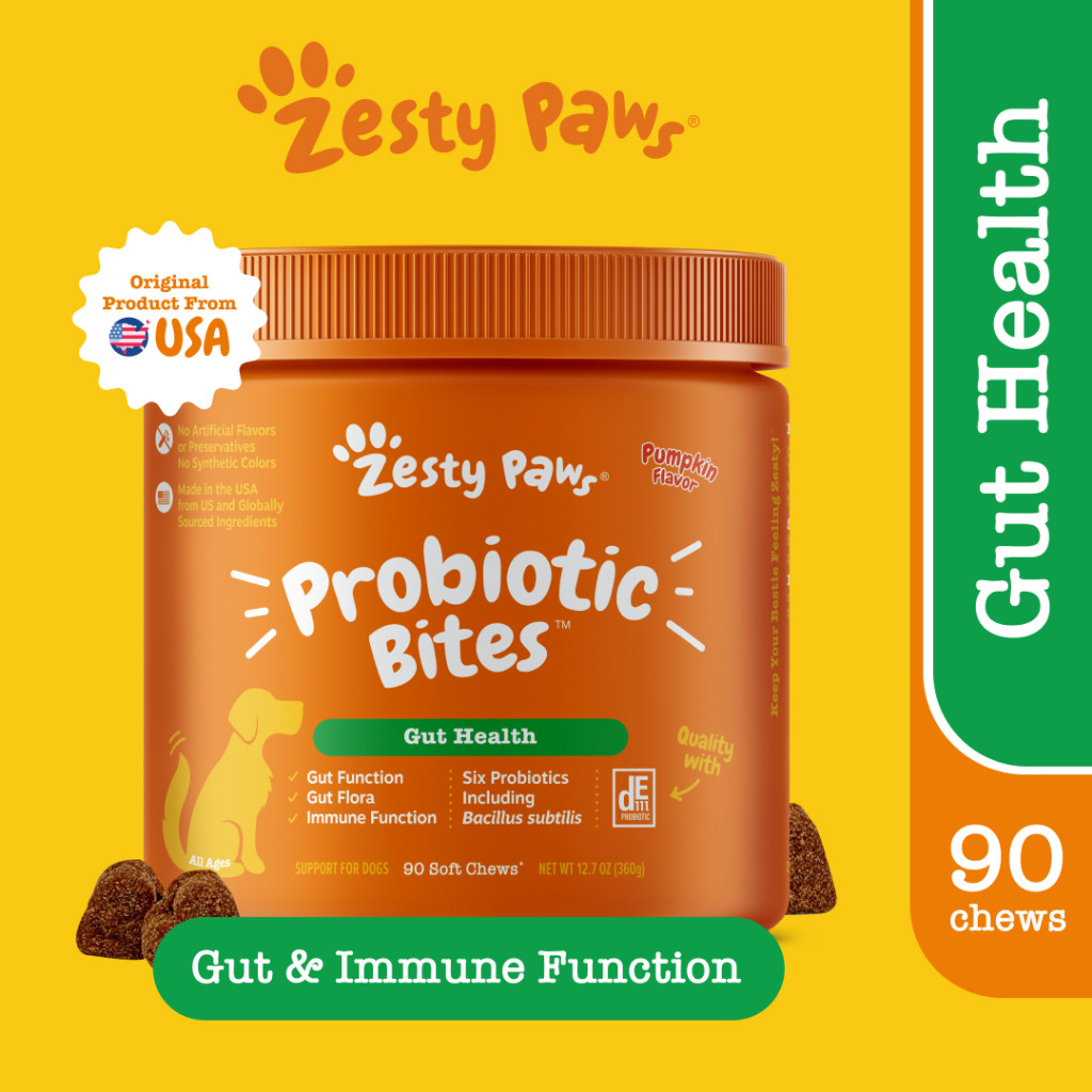 Zesty Paws Probiotic Bites for Dogs Gut Health [รสฟักทอง] (แบบนุ่ม 90 เม็ด) (หมดอายุ:07 2026) [อาหาร