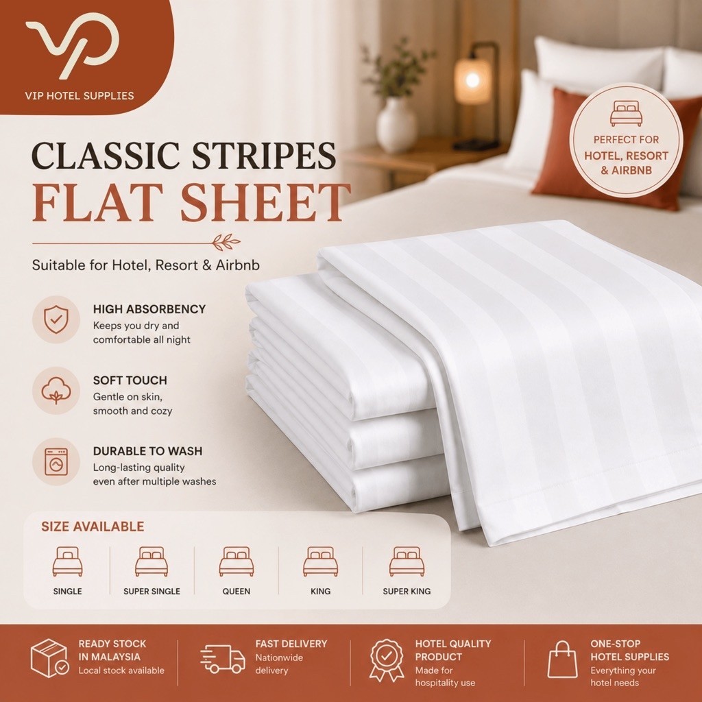 Classic Stripes Flat Sheet วัสดุโรงแรม VIP