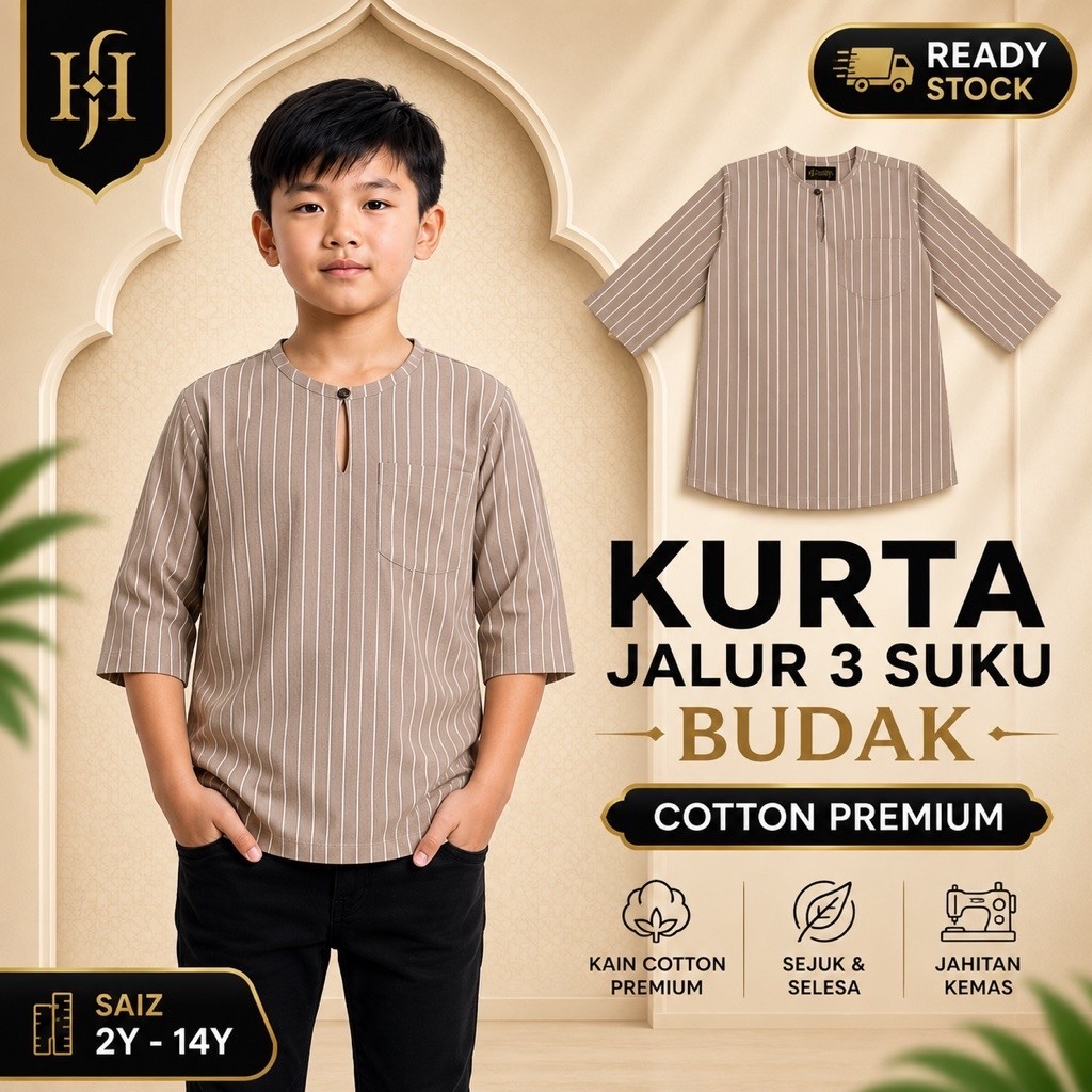 Kurta Stripe Boy 3/4 Premium Cotton 2Y-14Y