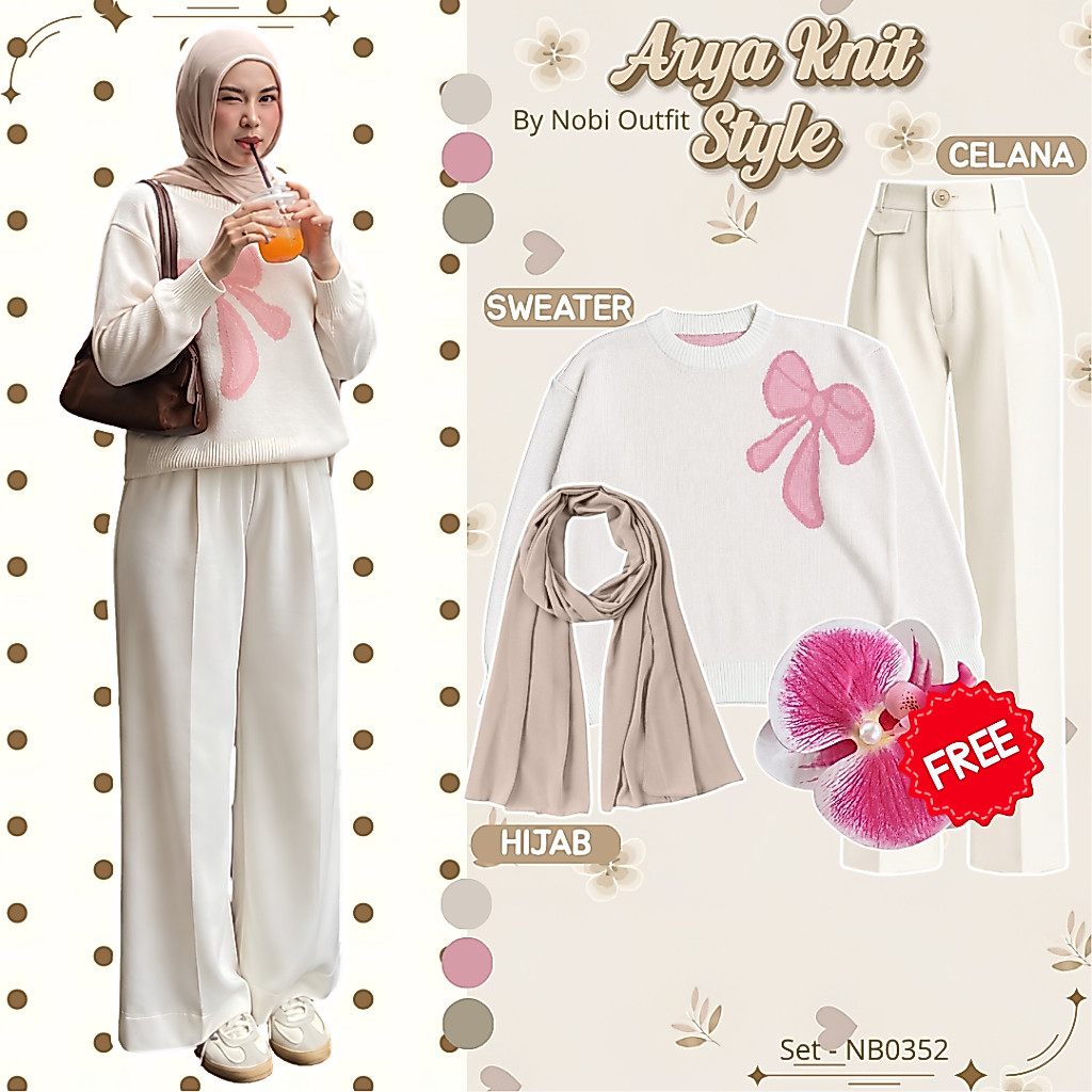3 In One ชุดเล่นสําหรับวัยรุ่น,เสื้ออินเทรนด์ Nobi ชุด Arya ถัก, เสื้อกันหนาวริบบิ้น Pinky Side Knit