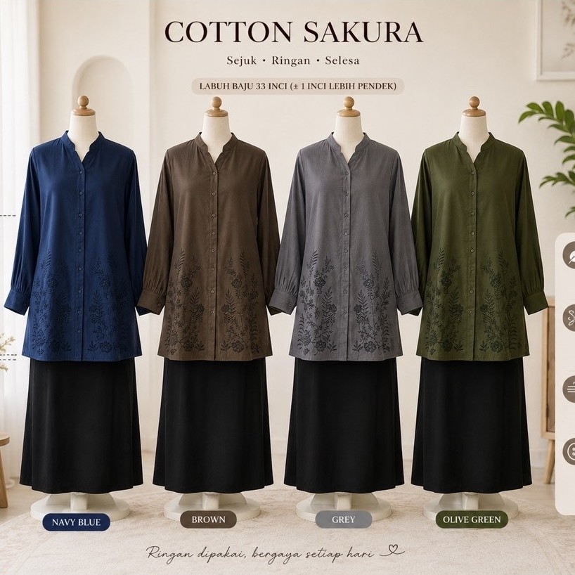 10292 SAKURA COTTON BLAUS พร้อม EMBROIDERY ภายใต้เสื้อและหางเต็ม