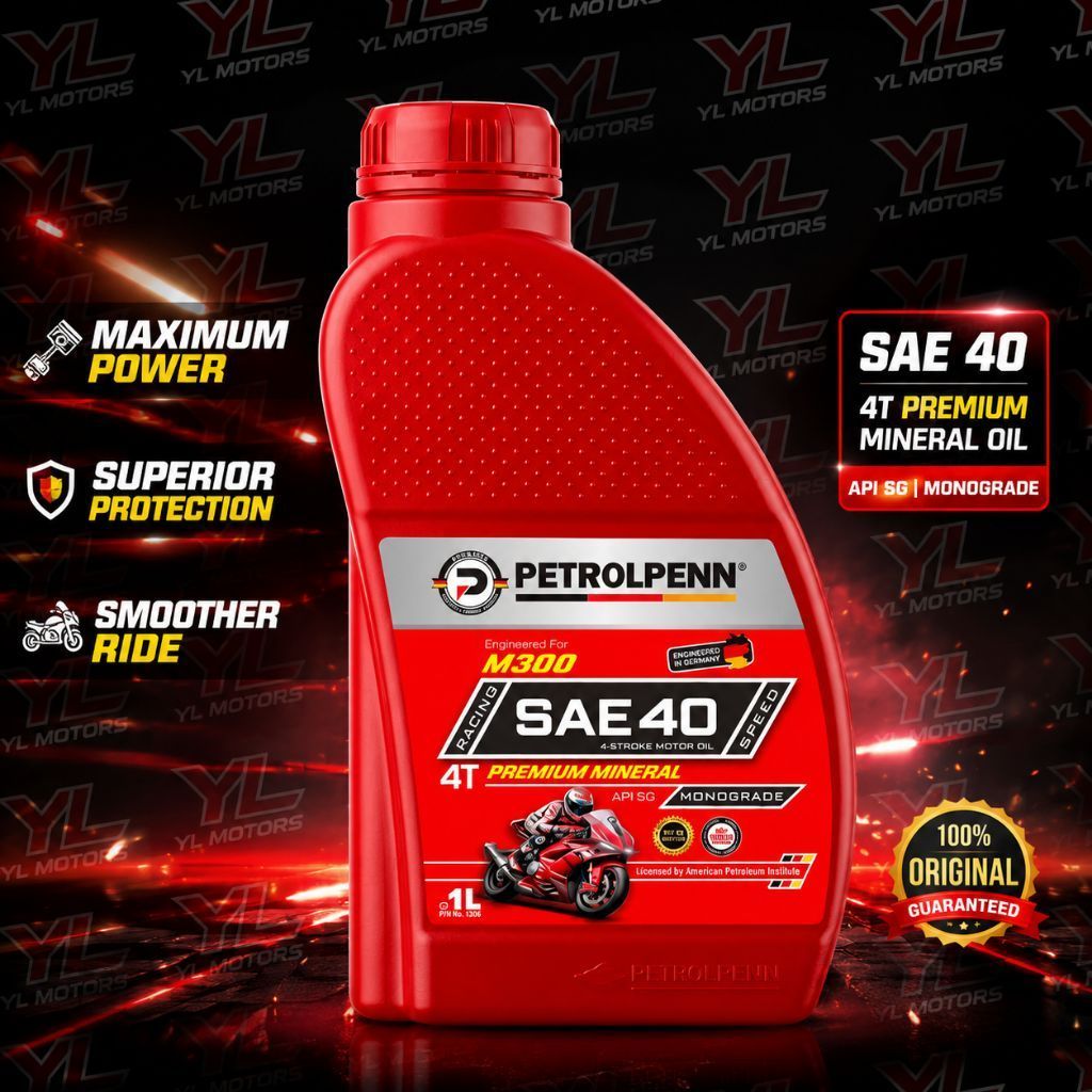 PETROLPENN M300 4T OIL SAE40 1 ลิตรเครื่องยนต์แร่พรีเมี่ยมน้ํามันรถจักรยานยนต์ Minyak Hitam Miyak En