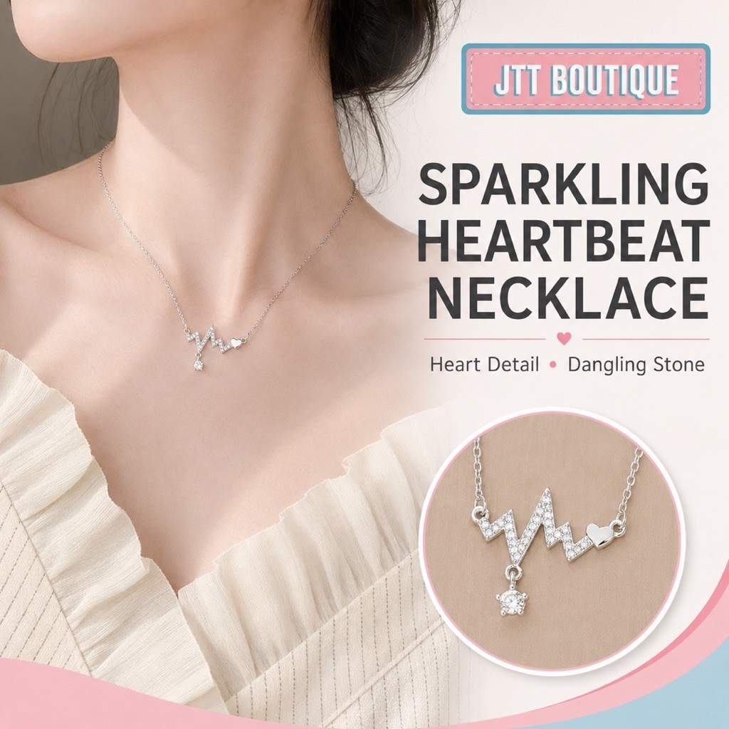 เกาหลี Sparkling Heartbeat สร้อยคอผู้หญิง ECG จี้หัวใจหินห้อยเงินสีแฟชั่นเครื่องประดับ
