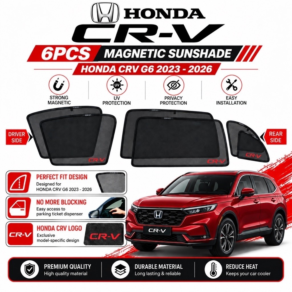 Honda CRV G6 2023-2026 ม่านบังแดดแม่เหล็ก 6PCS รถหน้าต่าง Sun Shade Anti UV แม่เหล็กที่แข็งแกร่ง