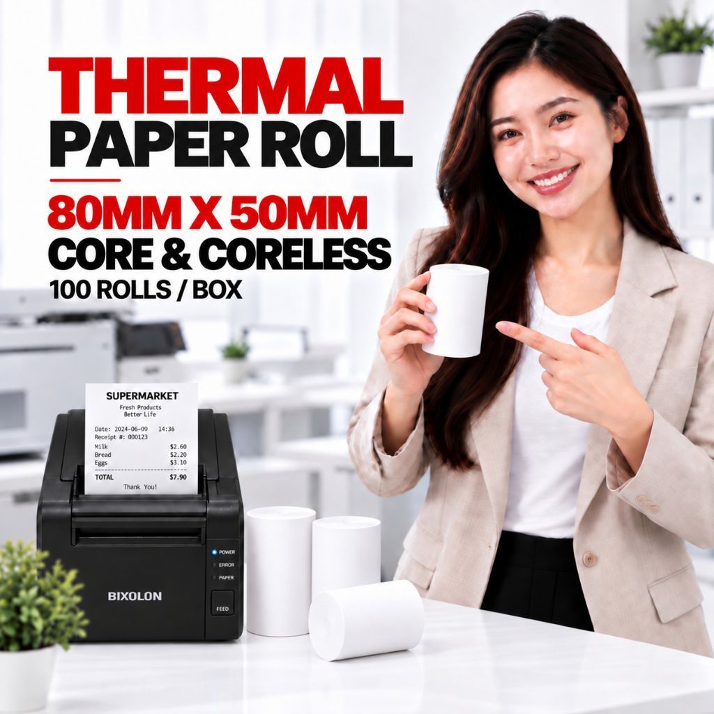 80MM X 50MM THERMAL PAPER ROLL (CORE & CORELESS) POS RECEIPT PRINTER PAPER ROLL