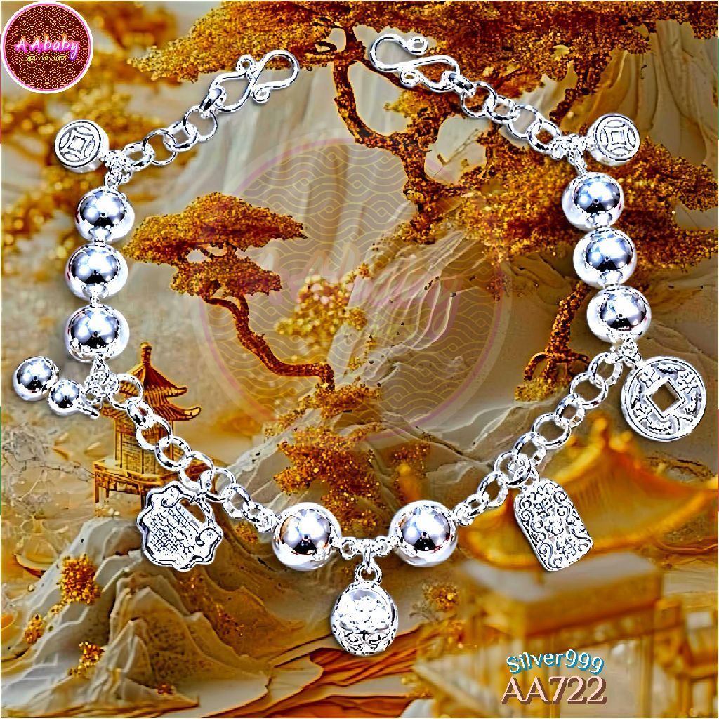 AAbaby Galleries AA722 Baby S999 Silver Anklet Bracelet Treasure Bowl聚宝平安小孩脚链Gelang Bayi