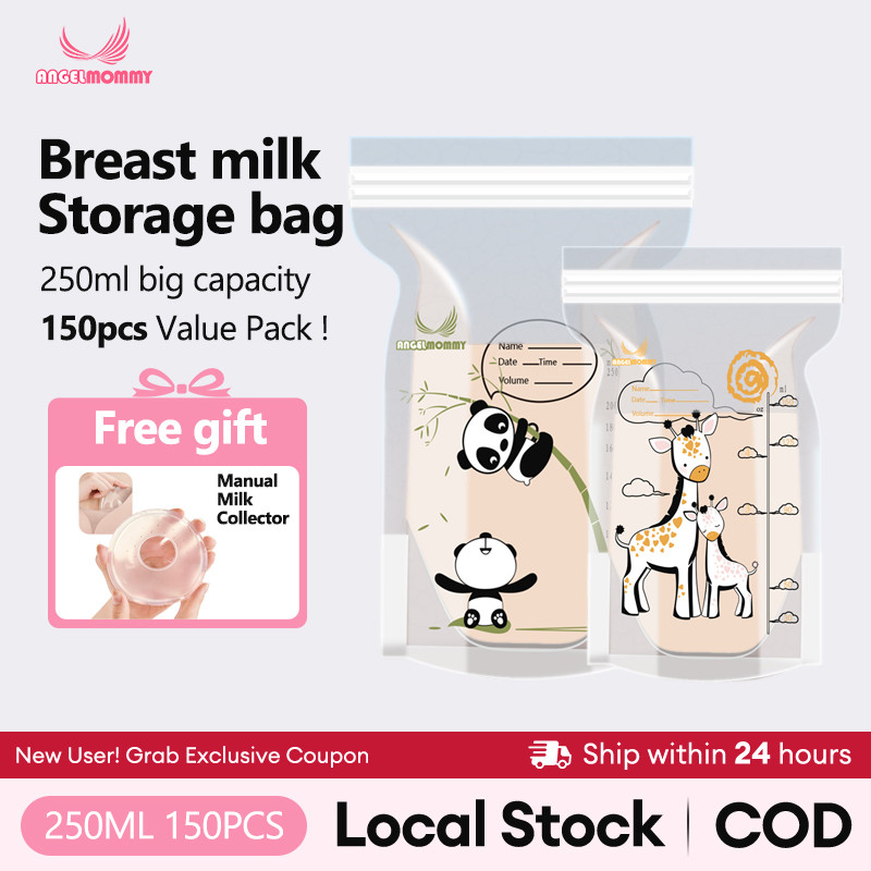 150PCS กระเป๋านมแม่ Breastmilk ถุงเก็บน้ํานมสําหรับทารก Double Ziplock BPA ฟรีขนาดใหญ่ความจุ 250ML C