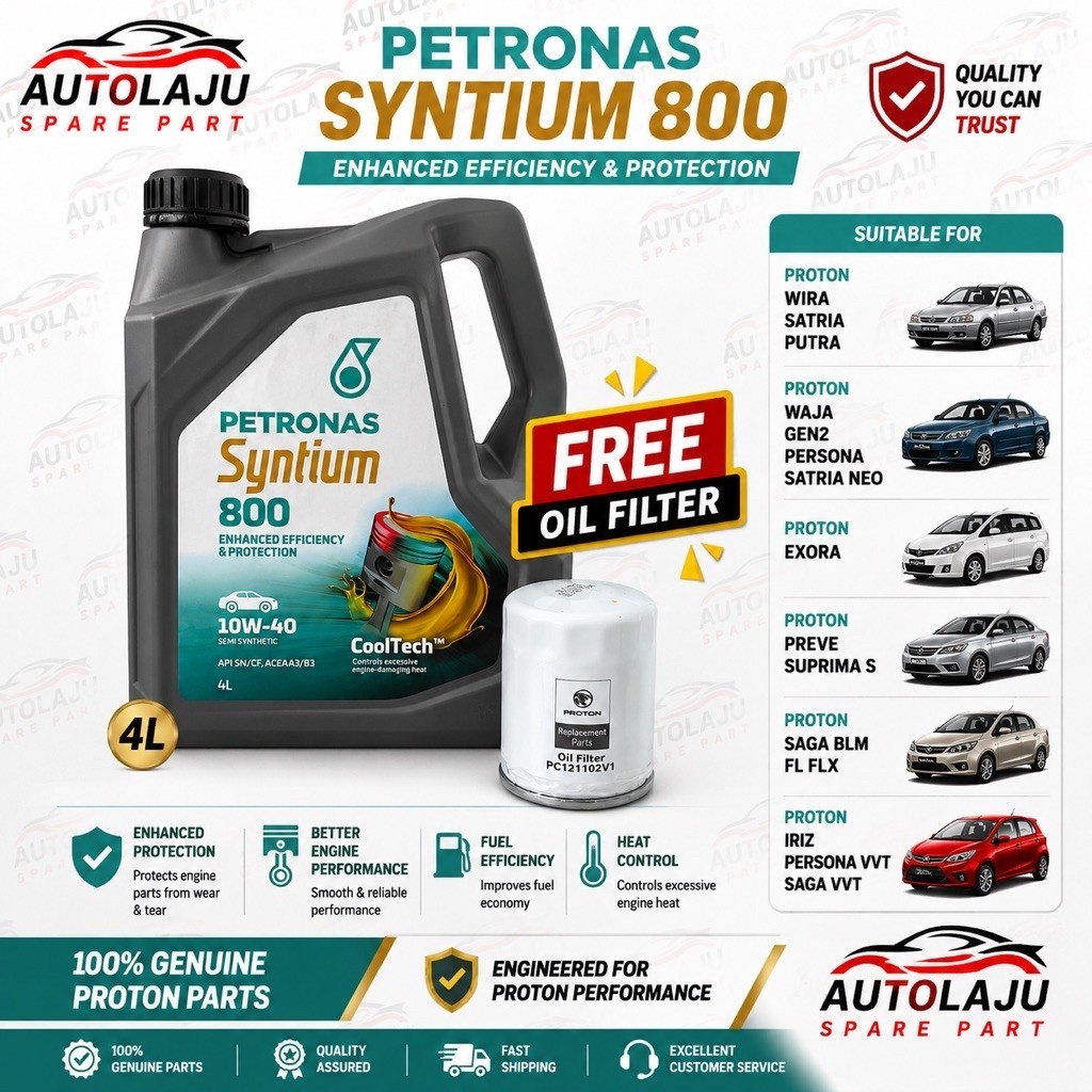 [ฟรีกรองน้ํามัน] PETRONAS SYNTIUM 800 10W-40 SEMI SYNTHETIC ENGINE OIL 4L SN/CF ACEA A3/B3 รถมอเตอร์