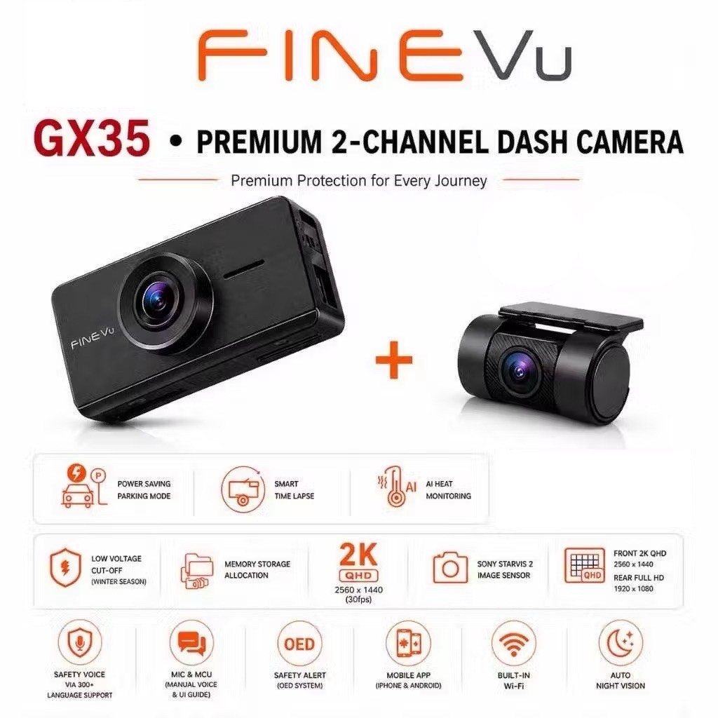 FINEVU - (GX35) 2 Channel 2K QHD Dashcam *แถมการ์ด SD 32GB