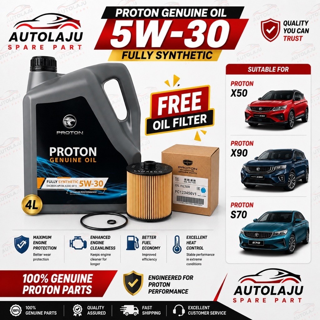 [กรองน้ํามันฟรี] PROTON FULLY SYNTHETIC 5W-30 5W30 4L ENGINE OIL MINYAK HITAM X50 X90 S70
