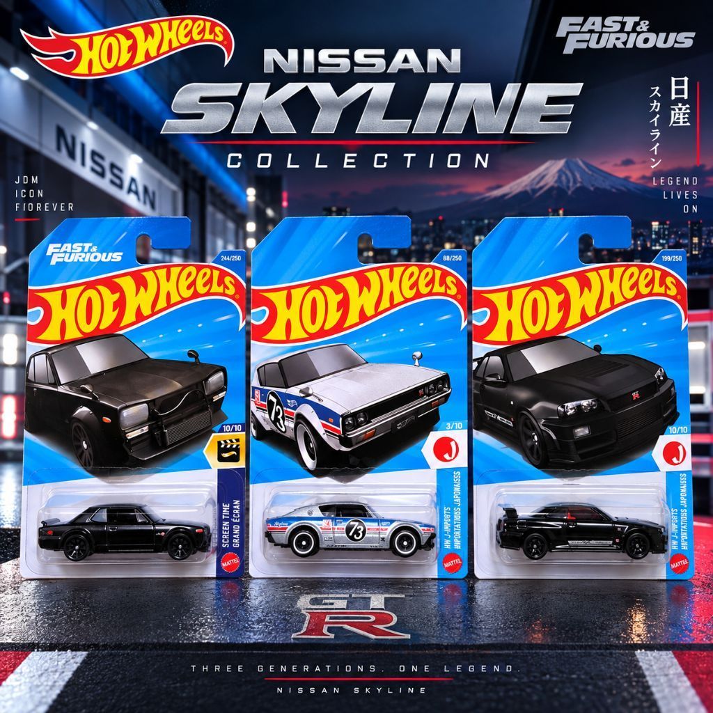 ล้อร้อน Nissan Skyline HT 2000GT-X | 2000 GT-R | GT-R (BNR34) Mattel Diecast Basic Asst Jdm